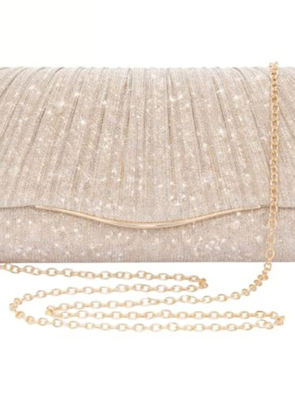 Glitter Sequin Evening Clutch with Detachable Gold Chain Strap Formal Crossbody